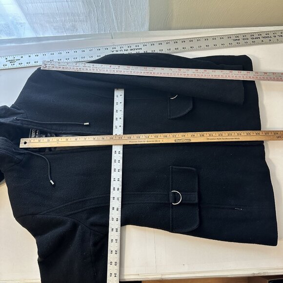 Fleet Street Womens Hooded Black Zip Up Coat Wool Blend Medium Jacket - Picture 3 of 16